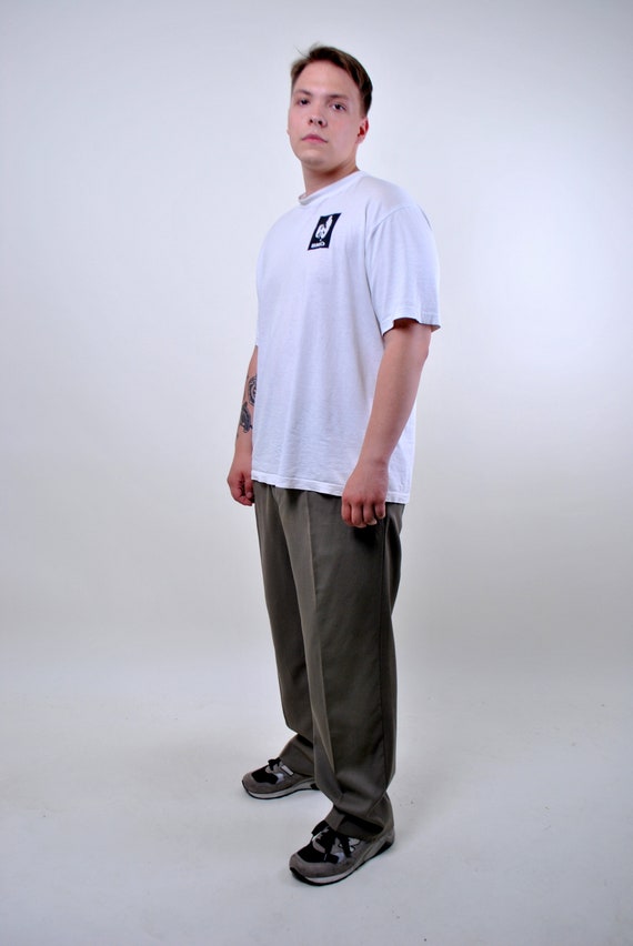 80s minimalist suit pants, vintage khaki green straight formal trousers, Size L