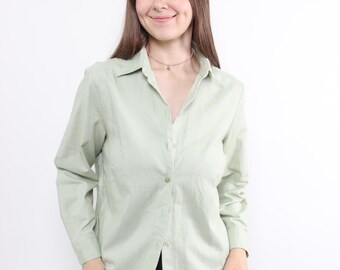 Chemise Vintage 70's Verte - Manches Longues, Boutons, Taille M, Devon