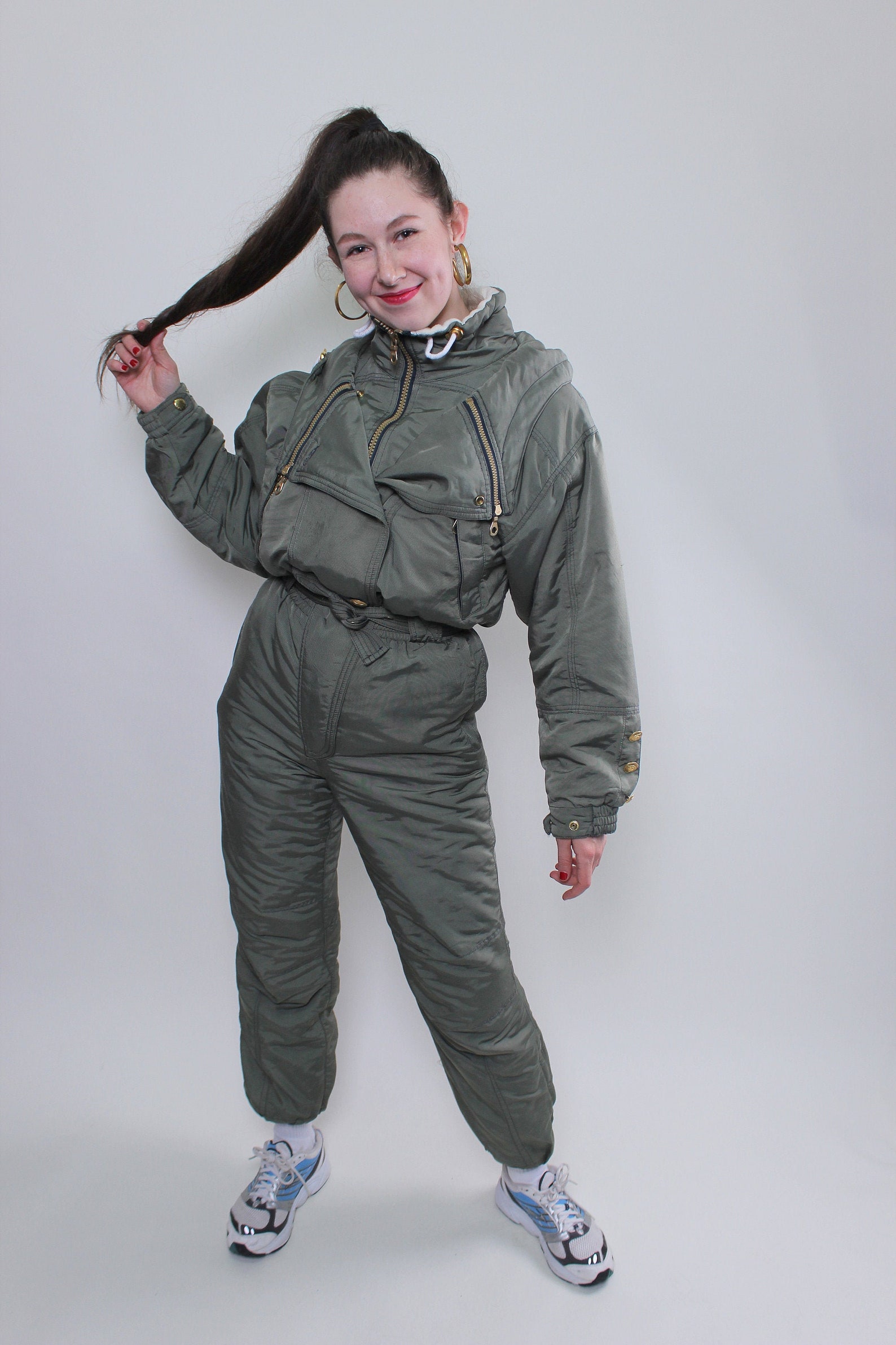 Vintage one piece green ski suit 80s women retro snow suit Etsy