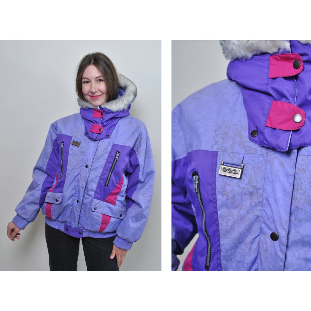 Purple Ski Jacket Retro Style Women Winter Sport Jacket Size Etsy