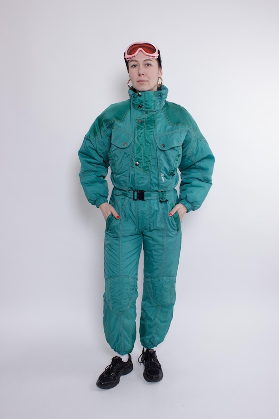 Vintage 90s K-way Ski Suit, One Piece Snowsuit, Women Green, Size M