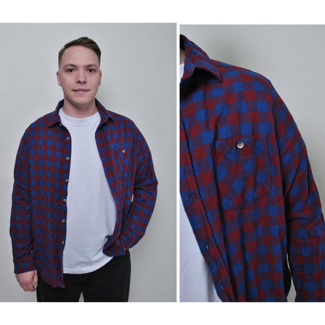 Purple Flannel Shirt Plaid Button Down MEDIUM Size 90s Etsy