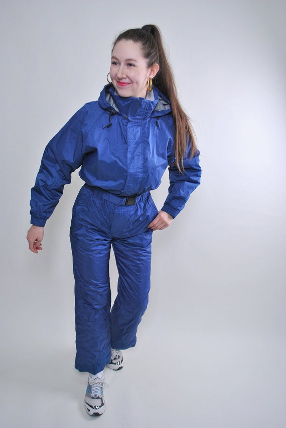 Vintage one piece blue ski suit retro woman snow suit Size M | Etsy