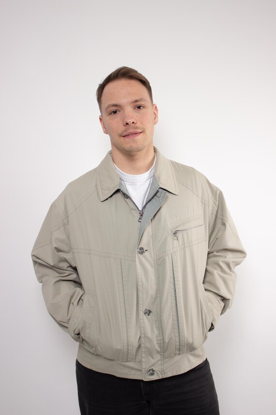 Vintage minimalist crop Jacket, 90s button up Harrington jacket, oversized Coat, Size L
