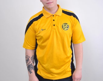 90s soccer jersey in yellow, vintage collared football t-shirt, retro sport tee, Size XL