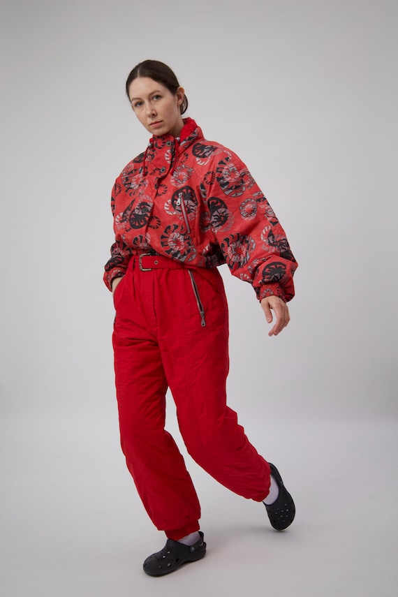 Vintage Red Abstract Print Ski Suit One Piece Size S/ M