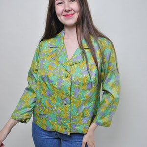 Vintage multicolor floral blouse, 90s flowers blouse, cute green top , Size L