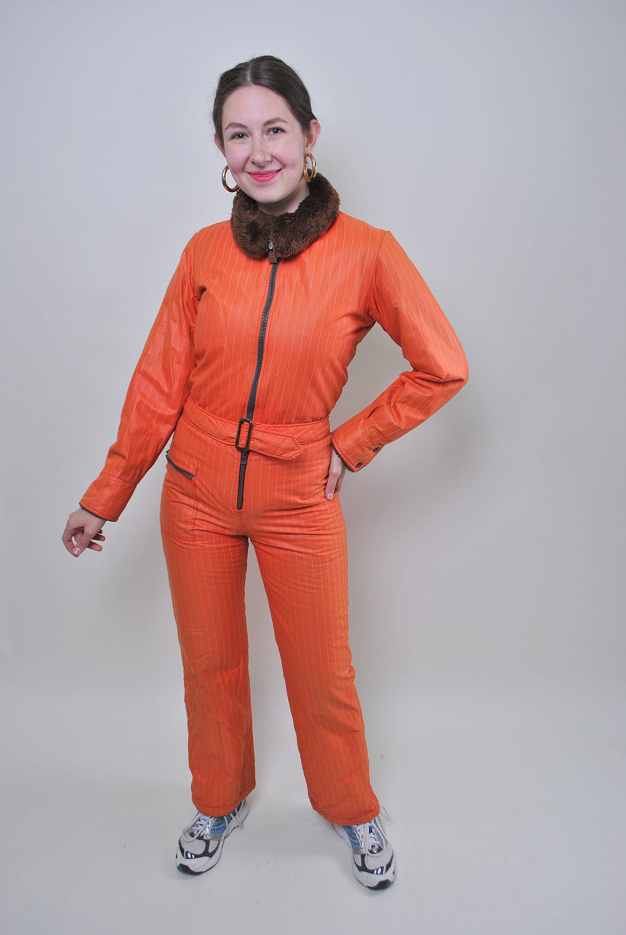 Vintage one piece orange ski suit retro France snow suit Etsy
