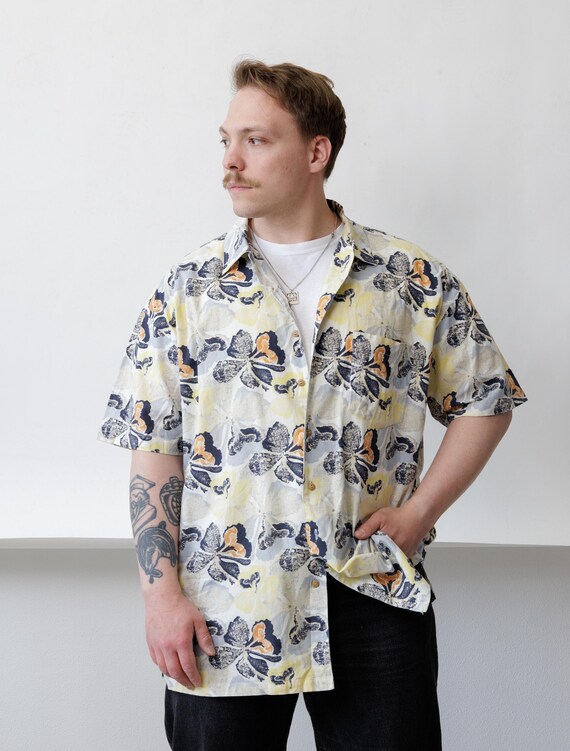 90s Bold floral print shirt vintage cotton oversized Hawaiian button up Size XXL