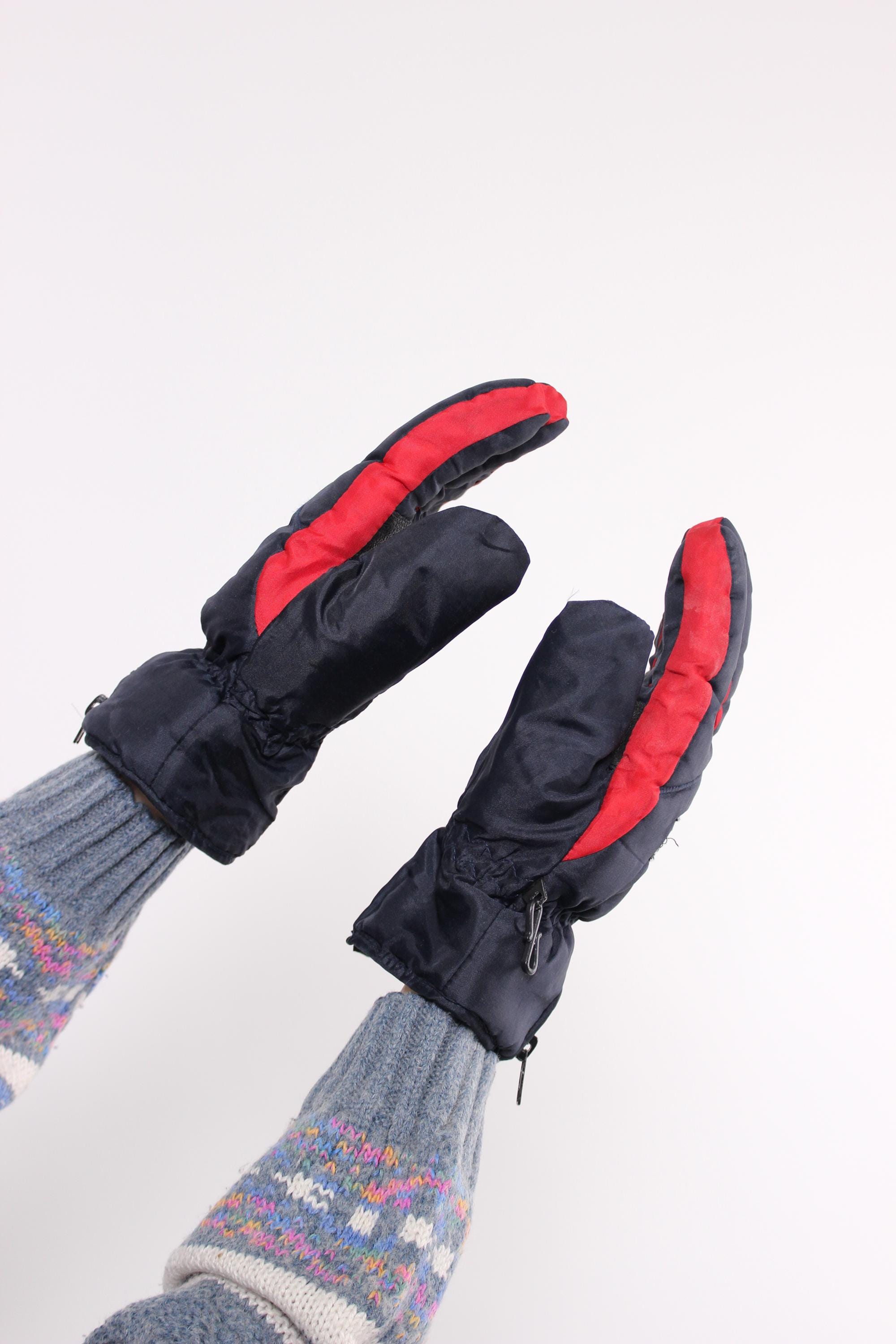 90s Retro Ski Gloves, Vintage Winter Sport Accessories in Blue and