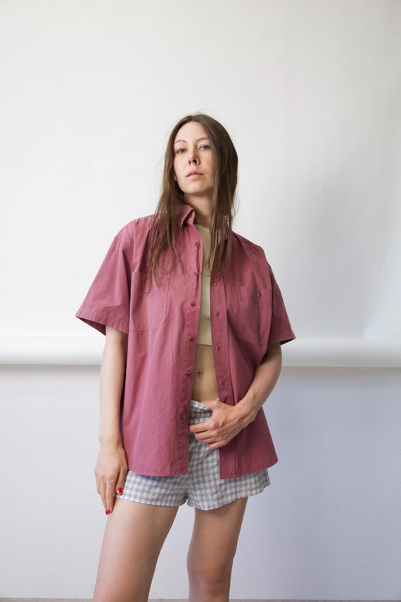 90s Mauve Pink Oversized Button Shirt Vintage Cotton Size L