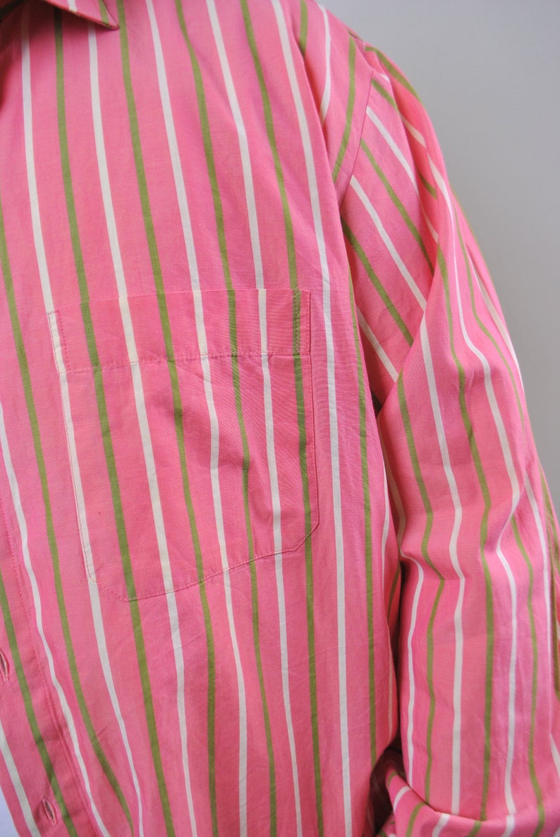 Vintage Oversized Pink Shirt Men Striped Holiday Button Up - Etsy