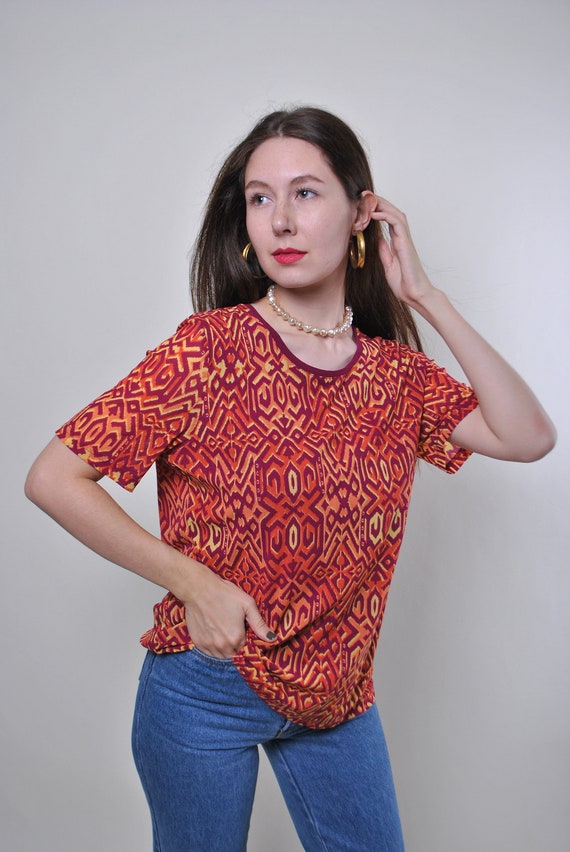 90s abstract print festival tshirt, vintage colorful abstract tee, Size L