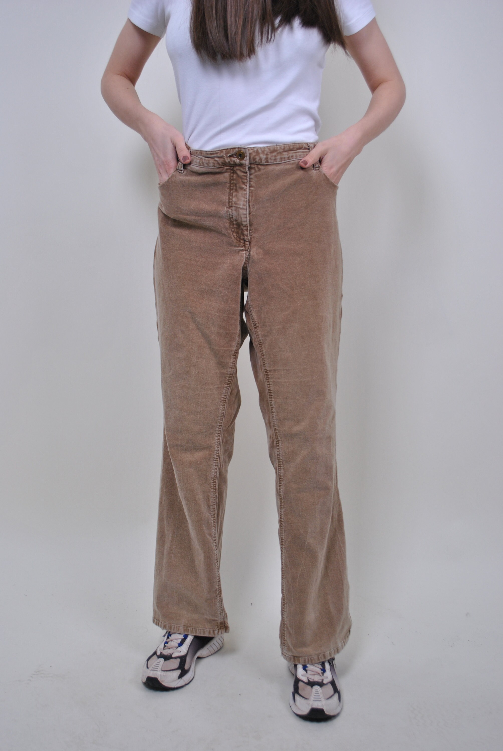 90s Cord Straight Pants in Brown, Vintage High Rise Corduroy