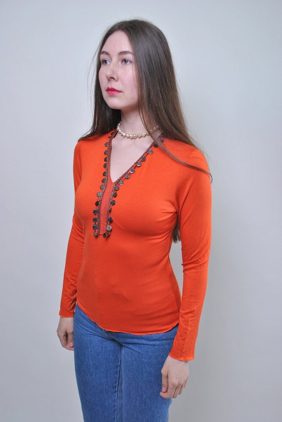 Vintage 90s ethnic blouse, stretch pullover blous… - image 5