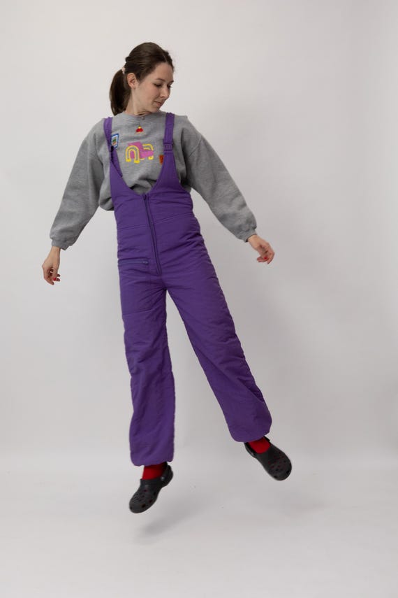 90s K2 Grape Purple Vintage Ski Bib Overalls Front Zip Salopettes Size M