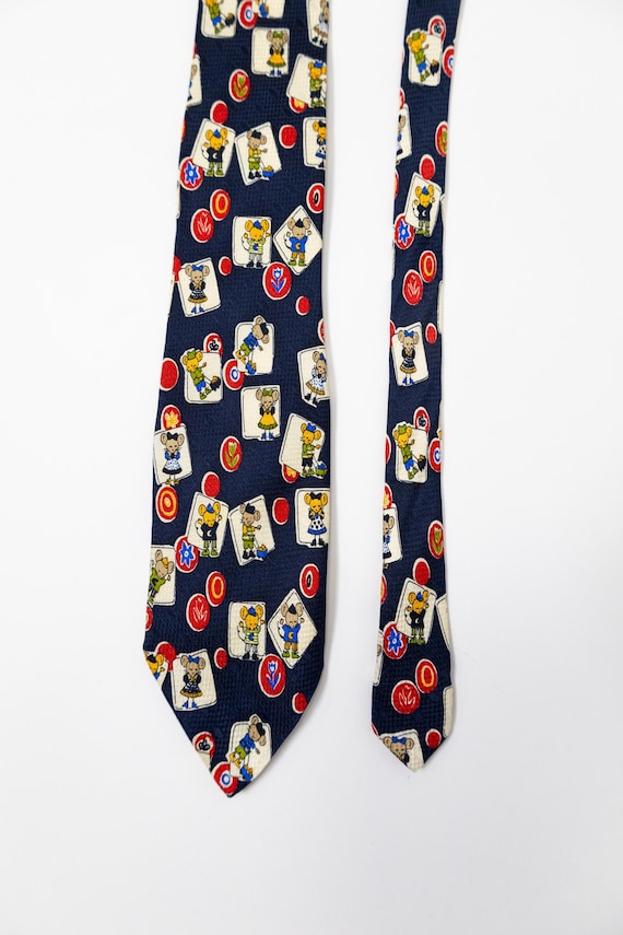 Mouse Print Silk Tie Navy Blue Novelty Whimsical 90s Vintage Mens Tie