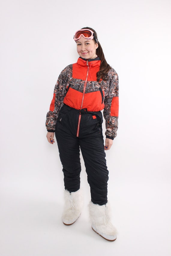 90s One piece ski suit, vintage black snow suit for women, Size M