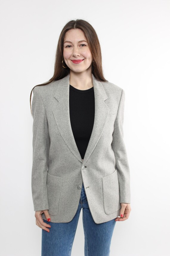 80s minimalist wool blazer, vintage women suit jacket, Size M