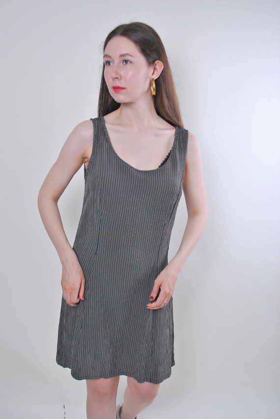 90s Vintage Striped Mini Dress: Viscose Acetate, Size M