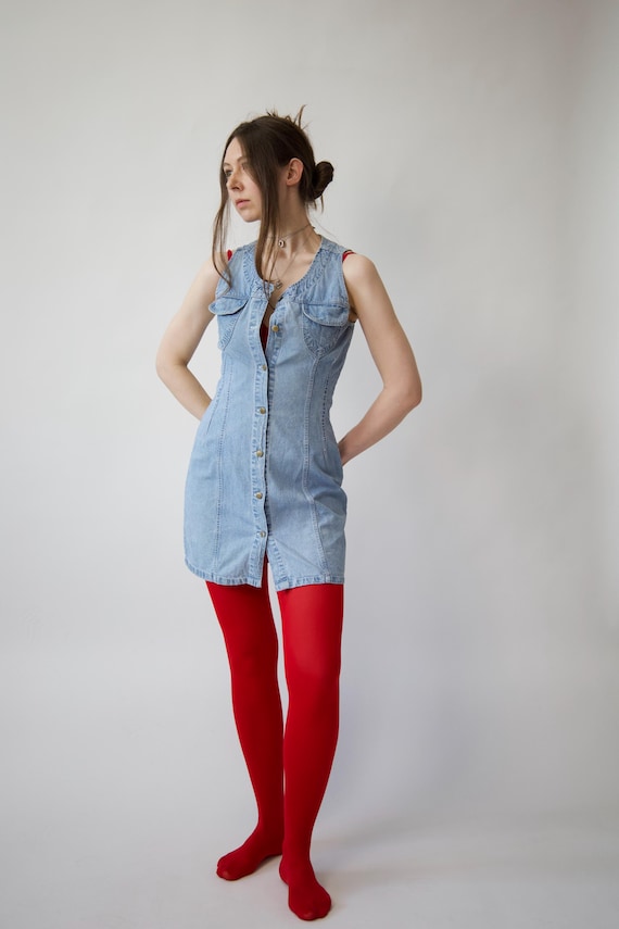 90s Light Wash Denim Button Dress Vintage Size S