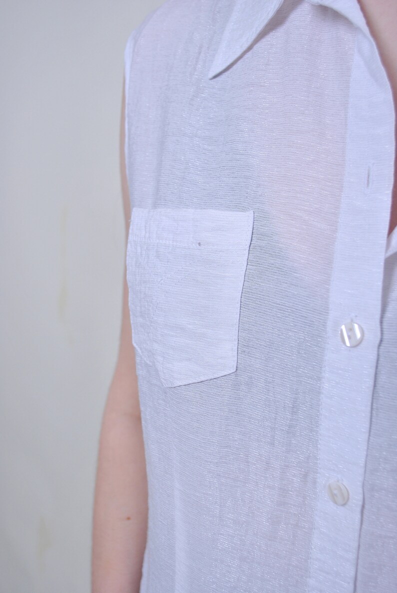 Size M Vintage white transparent sleeveless summer blouse