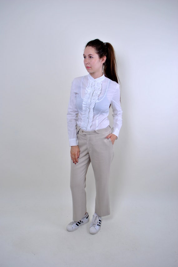 Buy 90s Wide Trousers, Vintage Beige Cropped Formal Suit Pants 