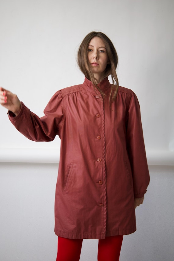 Vintage Rust Brown Trench Coat Duster Size L