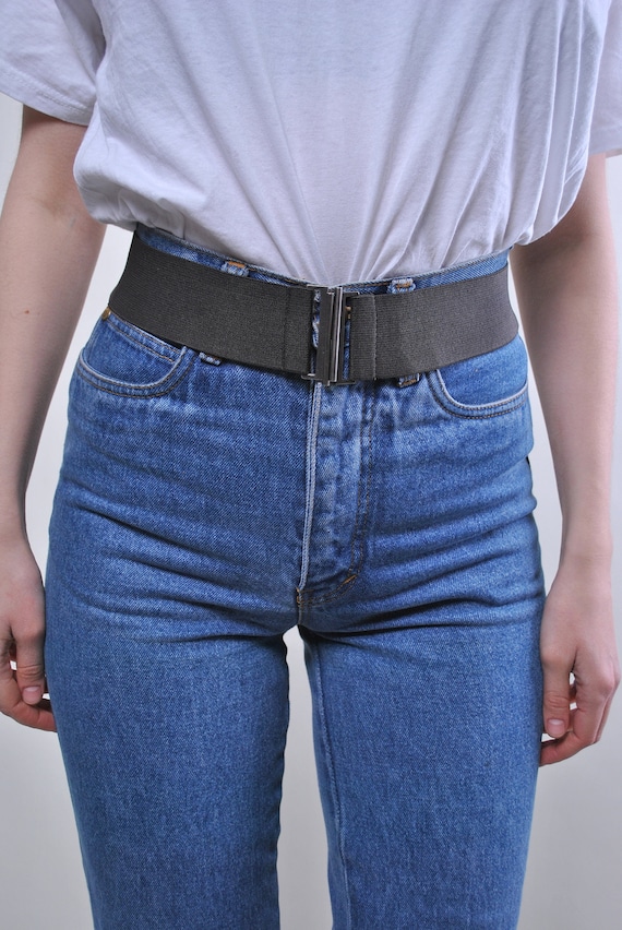 90s Wide Elastic Waist Belt Brown Stretch Clasp Minimalist Cinch Adjustable Vintage