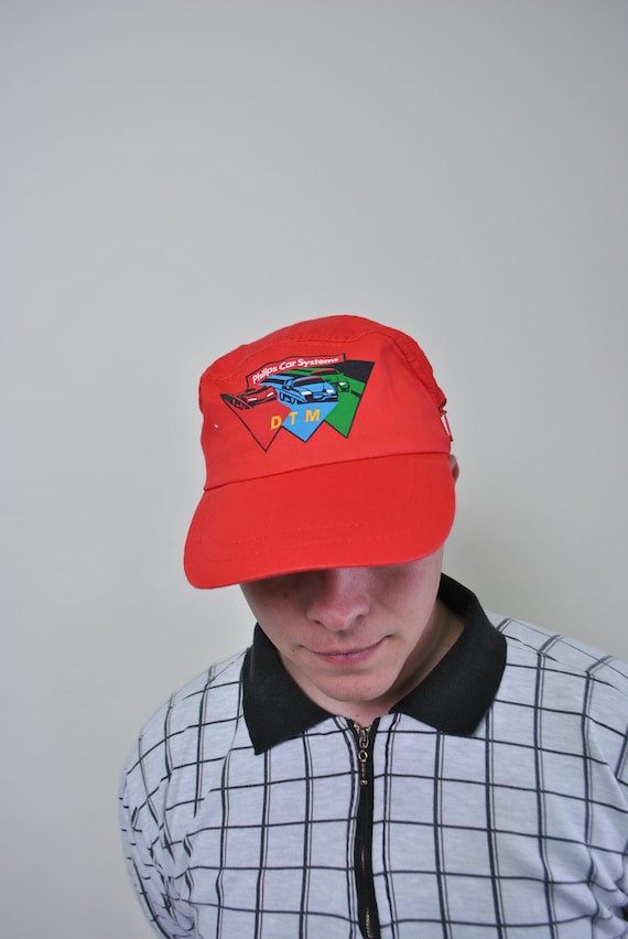 Vintage 90s Racing Car Print Cap: Red Motorsport Baseball Cap