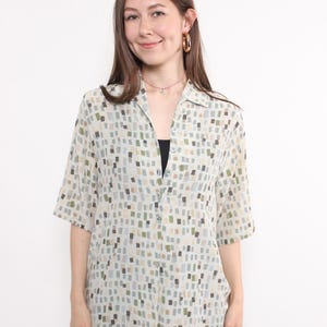 90s abstract print blouse, vintage multicolour pattern blouse, Size M