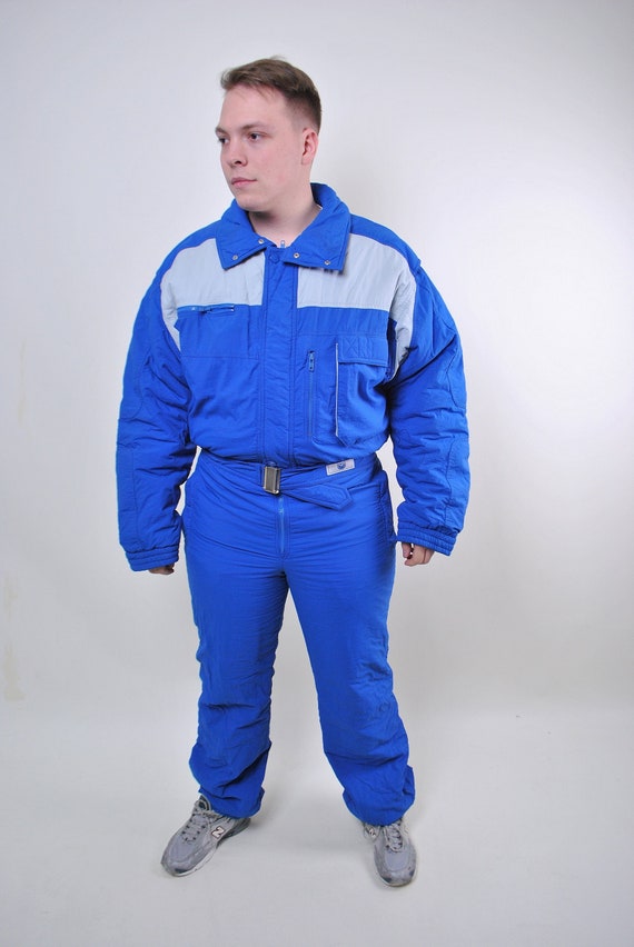 90s Vintage Blue One Piece Ski Suit: Retro Snowboard Jumpsuit, Size XL
