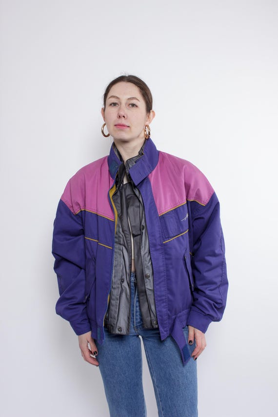 Vintage 90s Purple Motorcycle Jacket, Retro Riding Jacket, Size L