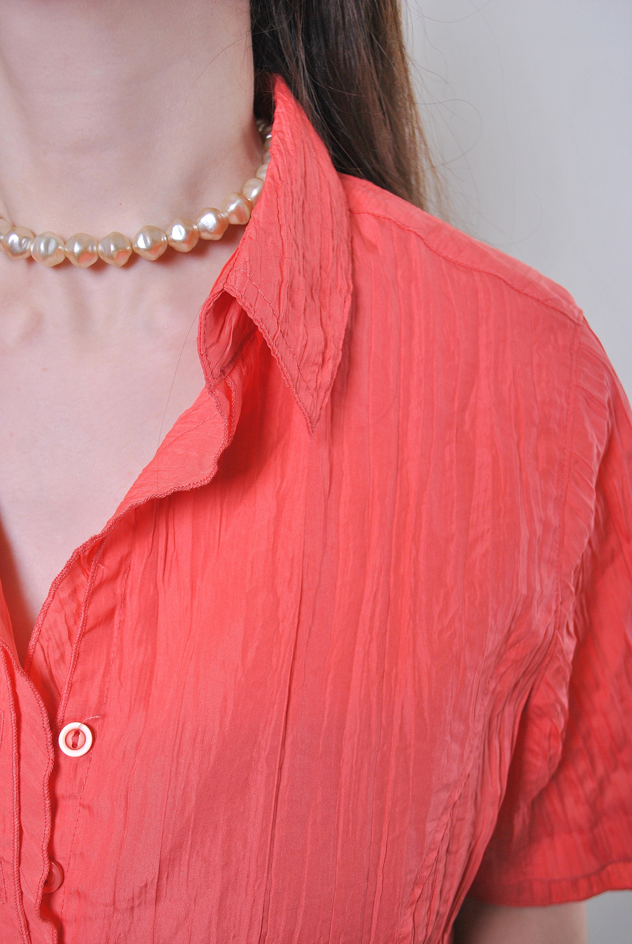 vintage organic coral paper thin button blouse... L/XL