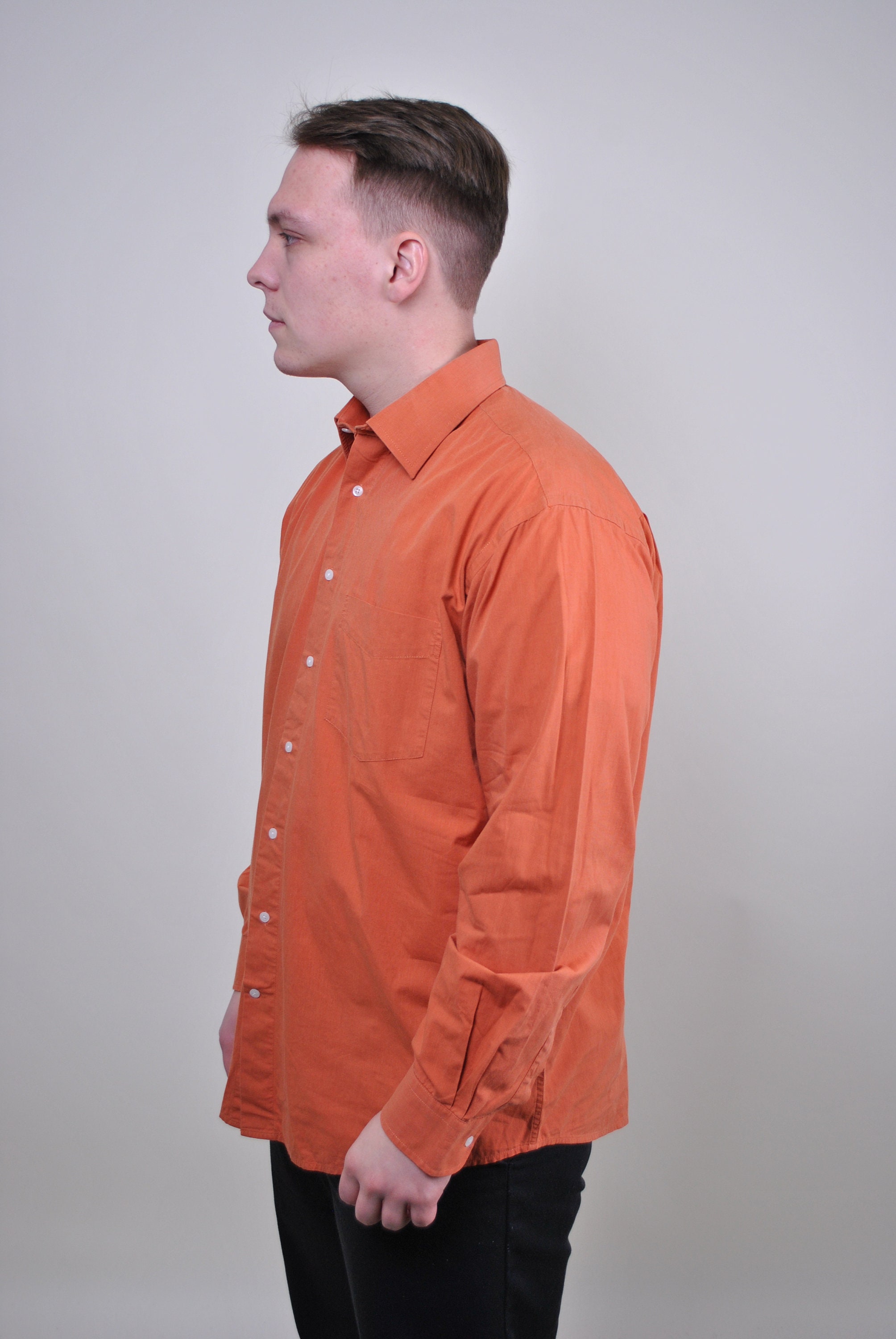Orange Mens Shirt 90s Button Down Retro Work Button Up Size Etsy
