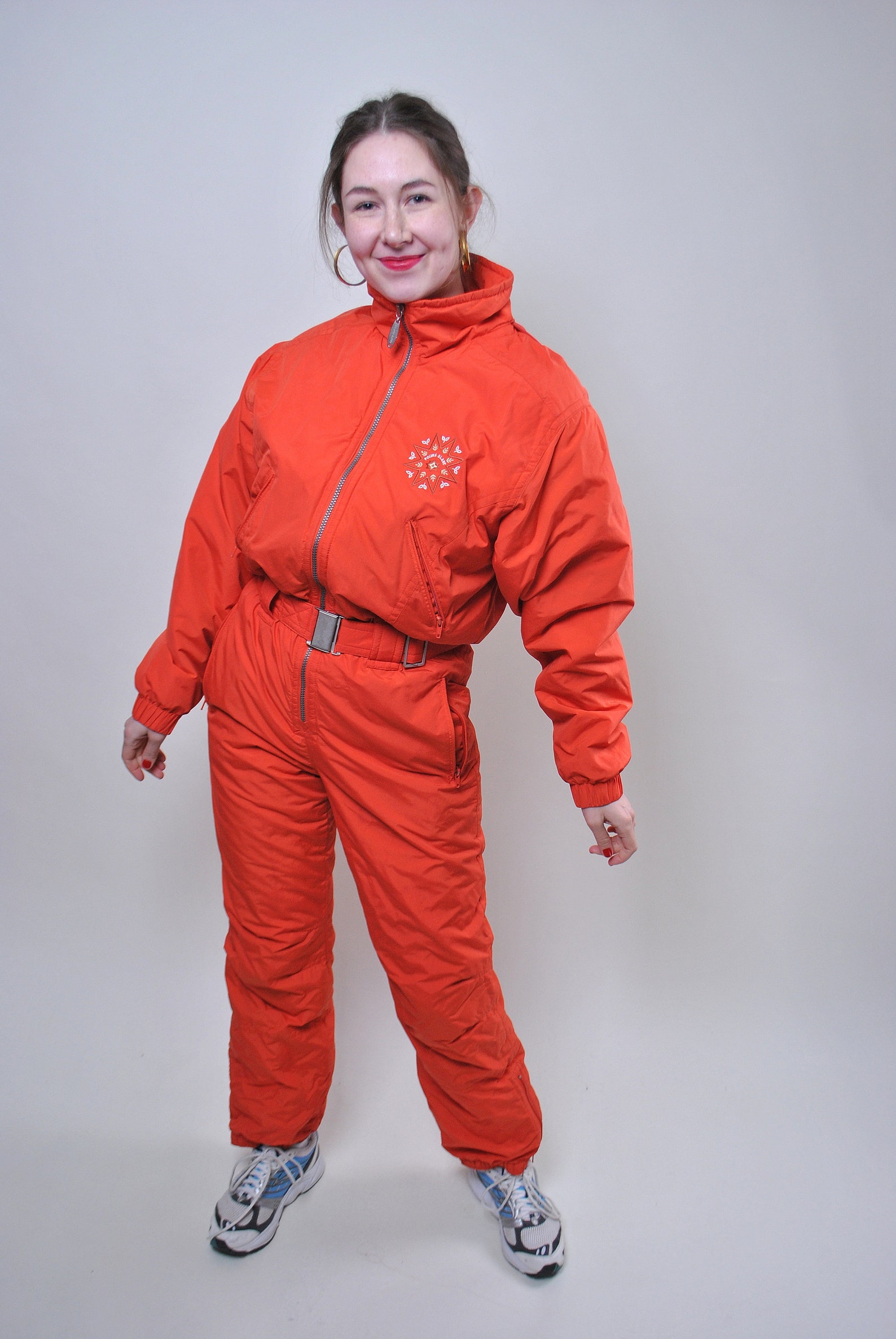 Vintage one piece orange ski suit 80s woman nylon snow suit | Etsy