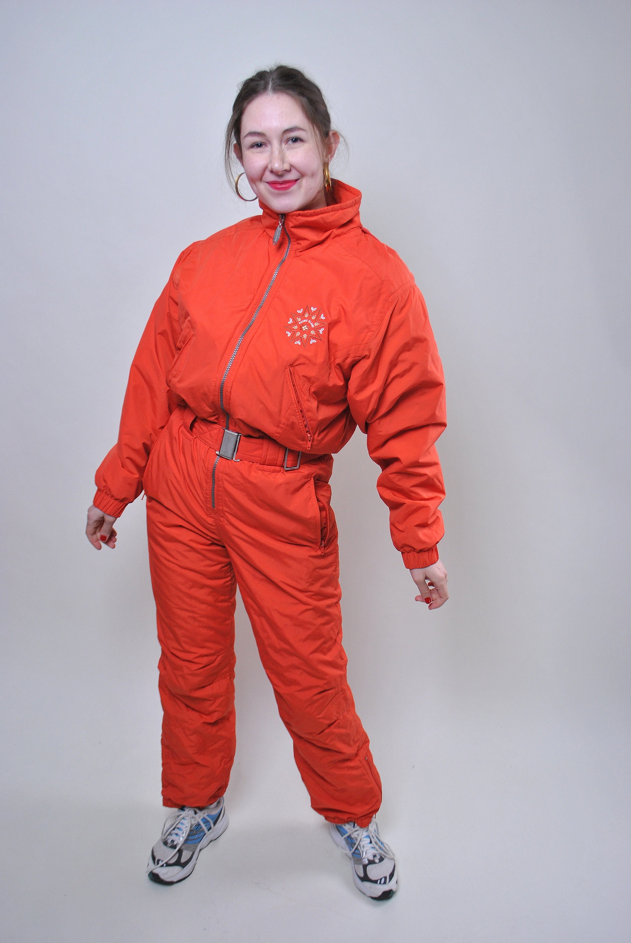 Vintage one piece orange ski suit 80s woman nylon snow suit Etsy