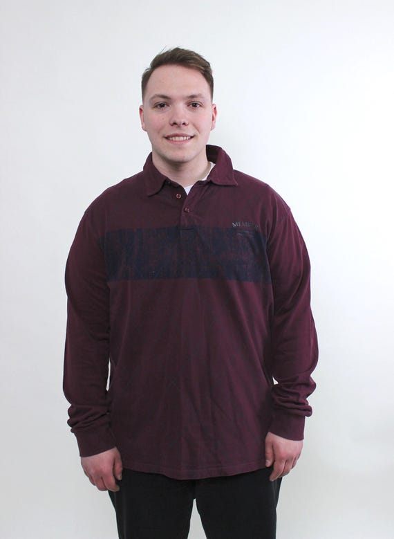 Vintage 90s Burgundy Rugby Shirt: Cotton Collared Sweatshirt, Oversized Fit