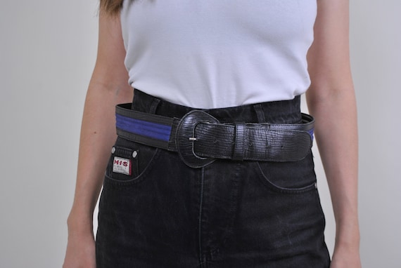 90s Vintage Suit Belt: Black & Blue Formal Evening Accessory