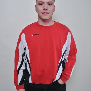 Retro sportsweater uit de jaren 90 in rood, vintage atletisch sweatshirt met ronde hals, maat M