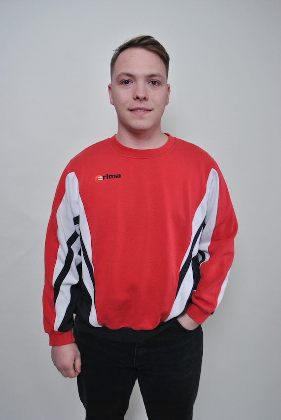 90s retro sport wear sweatshirt in red, vintage crew neck athletic sweatshirt, Size M