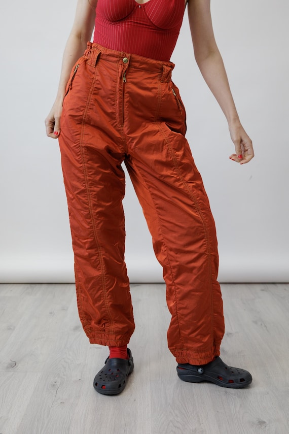 90s Burnt Orange Iridescent Vintage Ski Pants Made in Italy High Waist Size L
