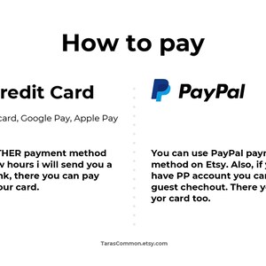 May include: How to pay for an Etsy purchase using either a credit card or PayPal.  The text says "Just use OTHER payment method and in a few hours I will send you a payment link, there you can pay through your card." and "You can use PayPal payment method on Etsy. Also, if you don't have PP account you can use PayPal guest checkout. There you can use your card too."
