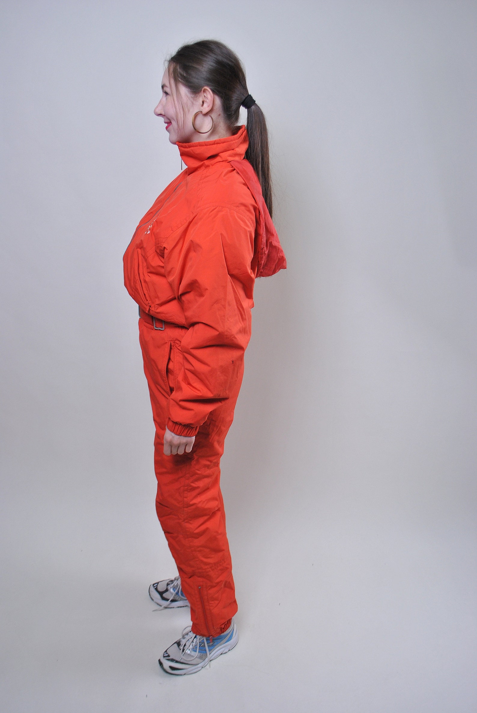 Vintage one piece orange ski suit 80s woman nylon snow suit Etsy
