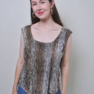 90s leopard print tank top, vintage loose fit patterned sleeveless  blouse, Size L
