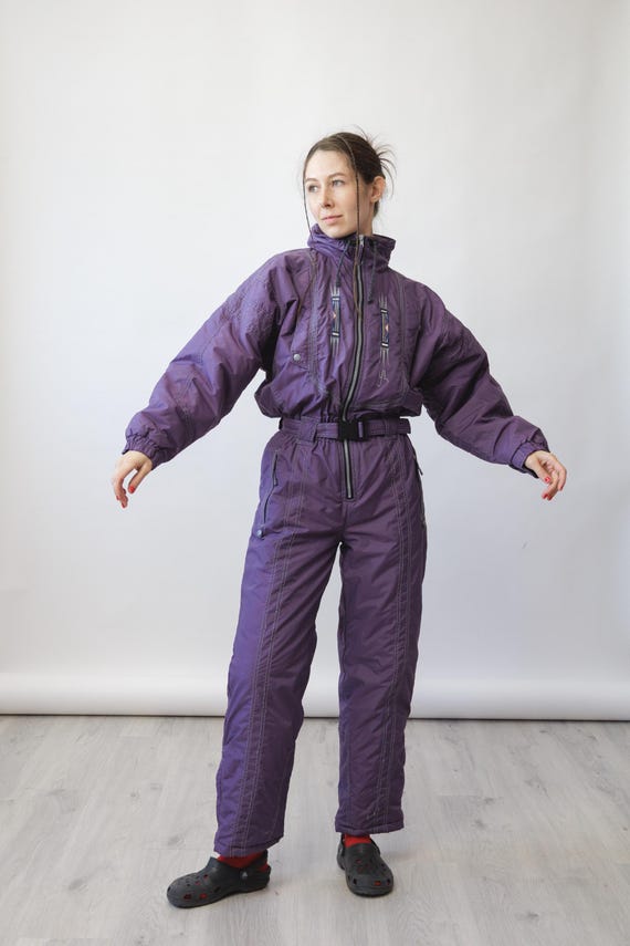90s Iridescent Purple Embroidered Vintage Ski Suit One Piece Snowsuit Size S