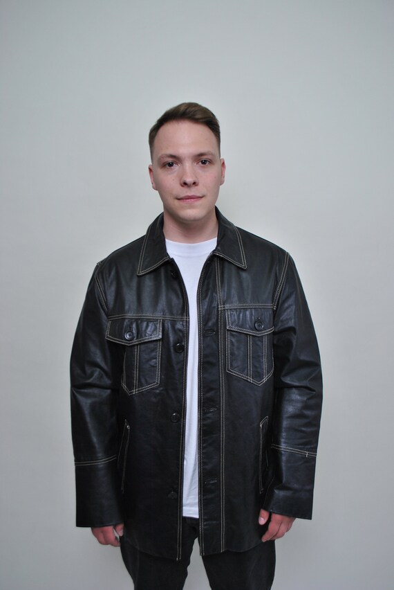 90s Western Leather Jacket, Vintage Heavyweight Black Grunge 