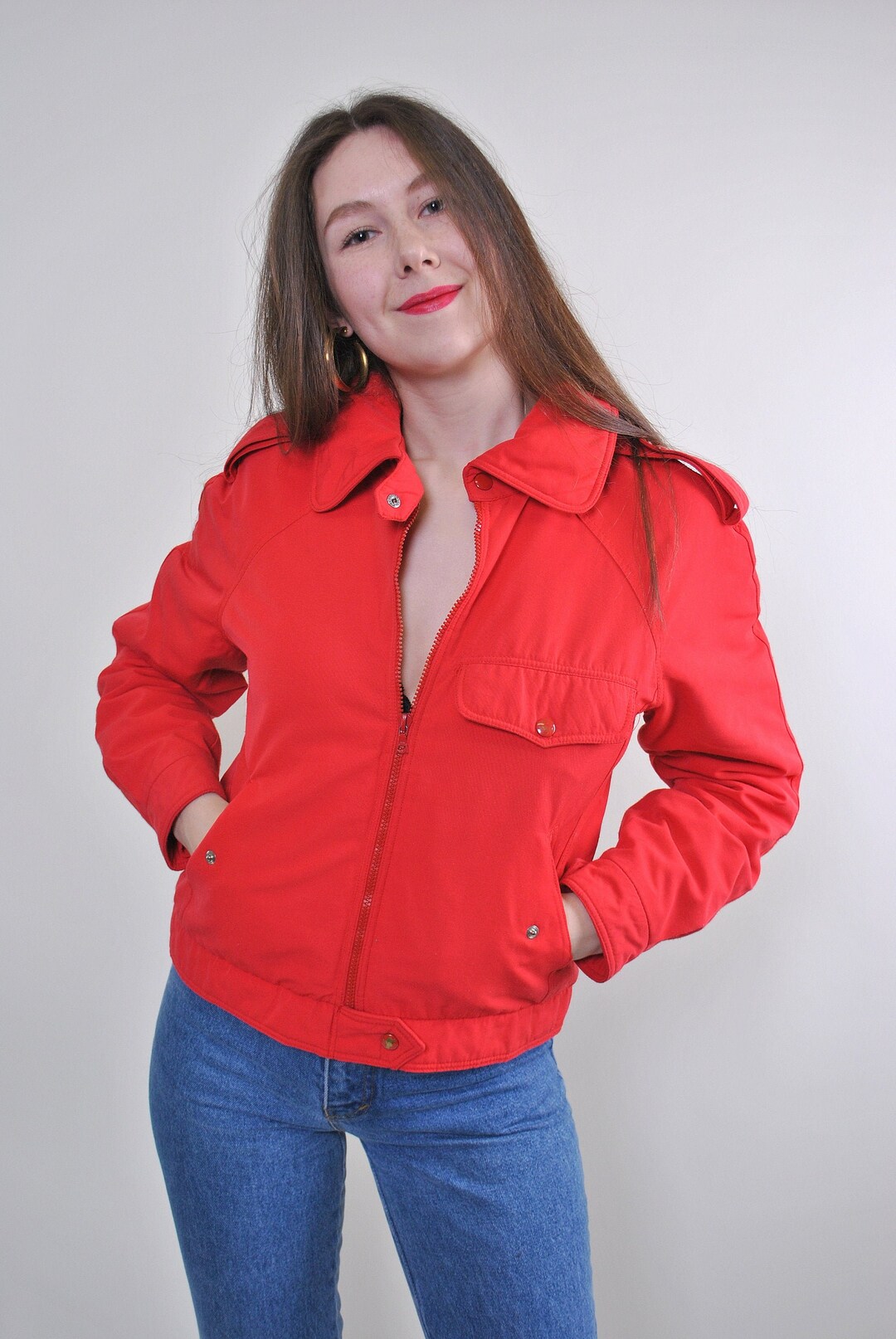Red Harrington Jacket, Vintage Bomber Jacket, French Cropped Jacket