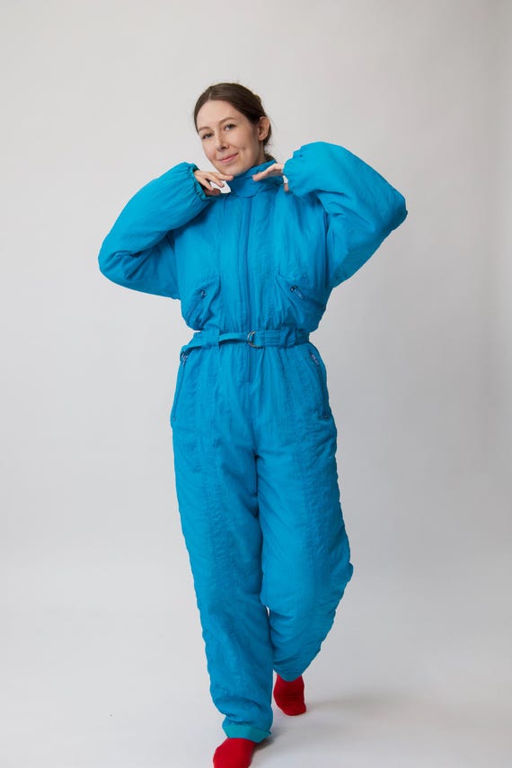 Vintage Turquoise Blue Ski Suit One Piece Size L