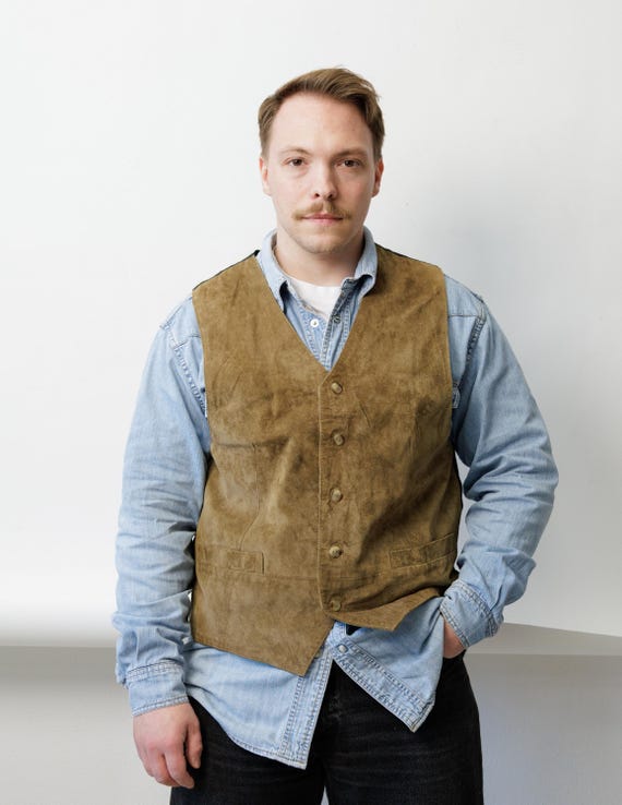 Vintage Suede Leather Vest Men's Waistcoat Size XL